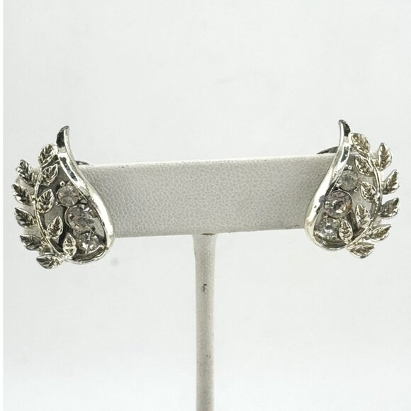 Vintage Jewelry - Vintage rhinestone leaf earrings